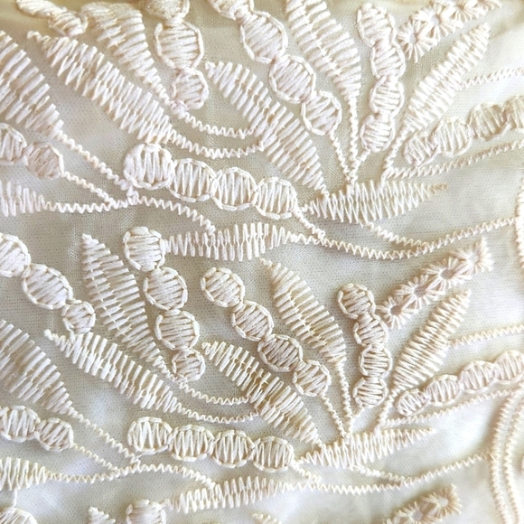 Böhme Cream Lace Empire Midi Dress Scalloped Side Zipper Pockets Lined Sz SM NWT - Picture 3 of 16